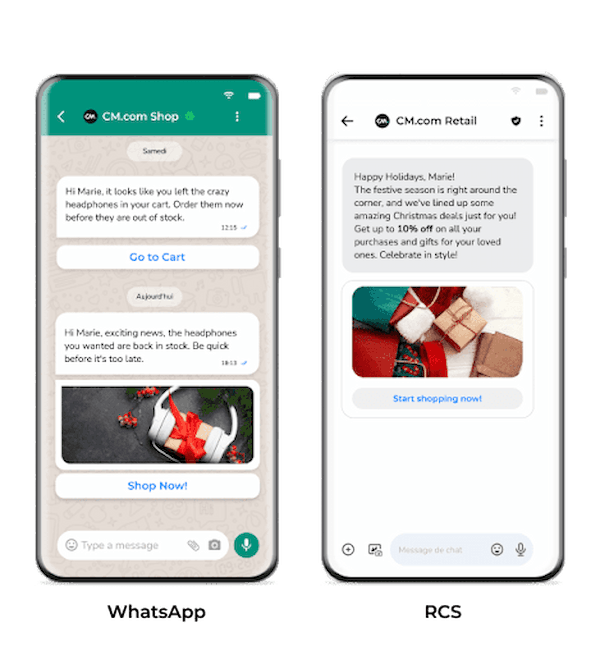 Conversation whatsapp et RCS avec le chatbot CM.com.
